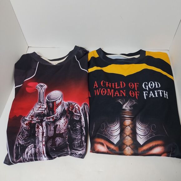 2 Knights Templar Adult Sz Sm T-Shirt Warrior Of Christ‎ Cross Graphic Lot Of 2 - Picture 1 of 16
